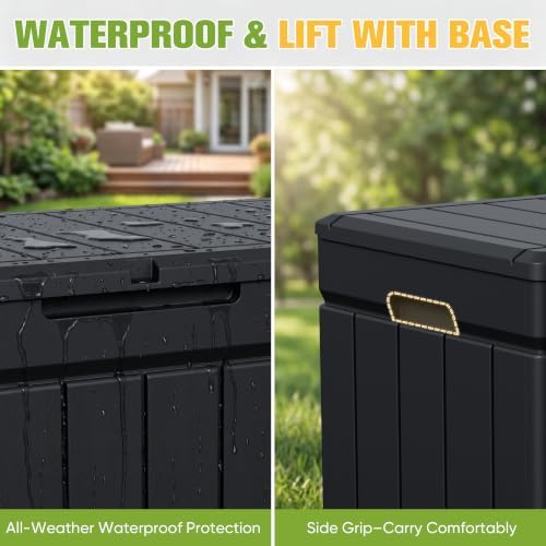 Greesum 82 Gallon Resin Deck Box All Weather Large Outdoor Storage for Patio Furniture, Toys, Garden Tools, Lockable, Black - Image 2