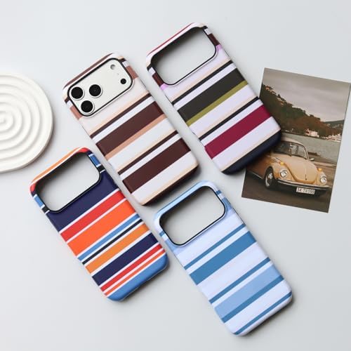 for iPhone 18 Pro Case, Magnetic Matte Frosted Dual-Layer Striped Phone Case for Women, Retro Aesthetic Cover Compatible with MagSafe Accessories - Coastal Blue - Image 5