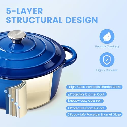 5 Qt Enameled Cast Iron Dutch Oven with Lid, Navy Blue - Image 7