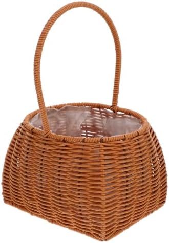 Wicker Handheld Basket for Floral Arrangements, Waterproof PE Weave by PHENOFICE