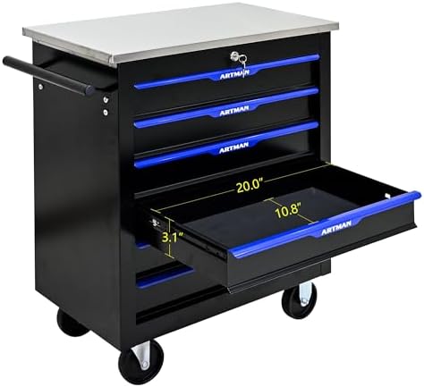 6-Drawer Heavy-Duty Rolling Steel Tool Cart with Handle&Wheels, Metal Storage Organizer Cabinet, Tool Chest for Efficient Tool Storage in Garage, Warehouse, Workshop, Repair Shop, Blue - Image 4