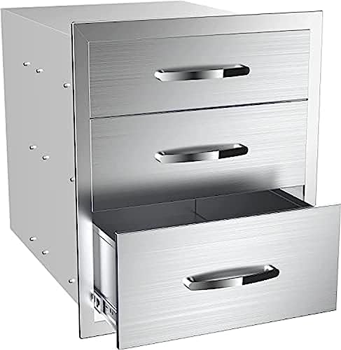Stainless Steel Outdoor Kitchen Drawers - 3-Drawer BBQ Drawer, Built-in, Flush Mount - 14Wx23Dx21H by OLIPIC