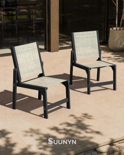 Stackable Outdoor Dining Chairs of 2, HDPE Frame with Teslin Fabric, Black - Image 2