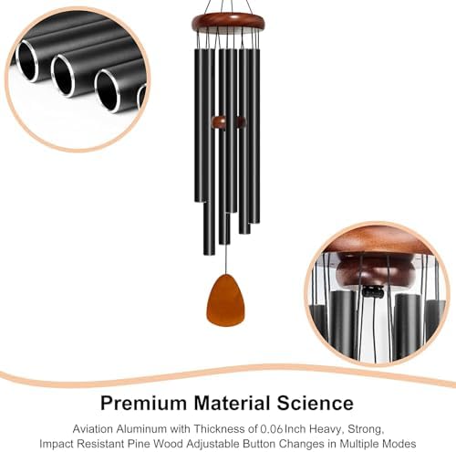 Bursvik 32" Aluminum Wind Chimes for Outside (Black), Patio Zen Decor Gift - Image 4
