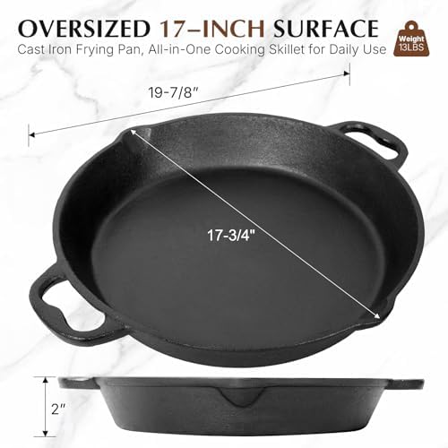 BUCABUCA Pre-Seasoned Cast iron Skillet,Frying Pan,Chef's Pan,Large Skillet,Cast Iron Camping Pan (17 inch) - Image 2