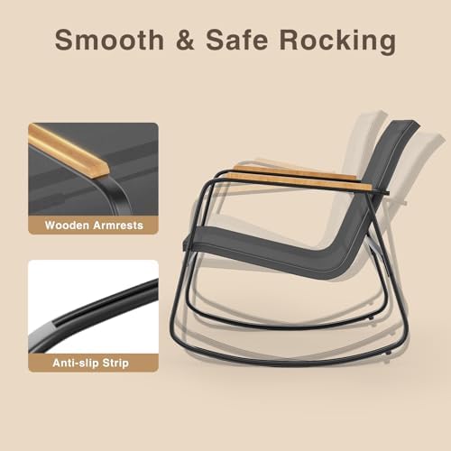 Ahomly 3 Pieces Patio Furniture Set Textilene Outdoor Rocking Set, Black - Image 2
