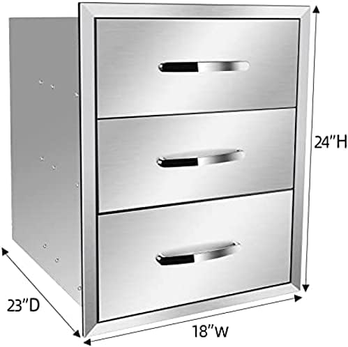 Stainless Steel Outdoor Kitchen BBQ Island Drawers with Handle, Flush Mount Triple Access, 18Wx23Dx24H - Image 2