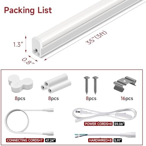 LED Shop Light for Garage, T5, 3FT, 15W, 1800LM, 5000K, 8 Pack - Image 5