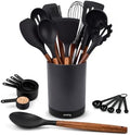 SMIRLY Silicone Kitchen Utensils Set, 22-Piece Acacia Wood Handle, Black by Smirly
