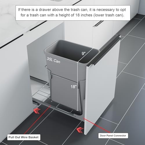 Dowell B15 Aluminum Base Wastebasket Pullout with Door Mount and 35Qt/9Gal Plastic Bin (4012 0115+35) - Image 5