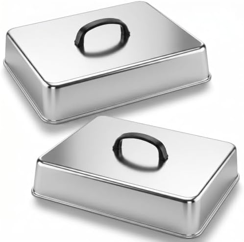 2pcs Rectangular Basting Cover, Stainless Steel Grill Cover Lid for Flat Top Griddle, 13"x11.1"x2.6" Heavy Duty Cheese Melting Dome, Commercial Grade Griddle Accessories for Outdoor BBQ by Unknown
