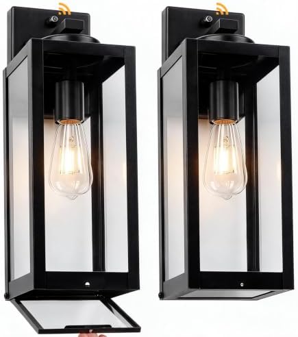 16" Enclosed Dusk to Dawn Outdoor Light Fixture, Modern Outside Porch Light by Yolsunes