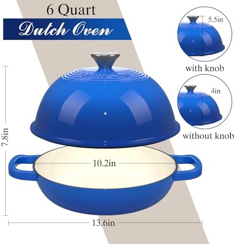 Enamelled Cast Iron Dutch Oven Pot – Dutch Oven Pot with Lid For Sourdough Bread Baking – Cast Iron Bread Oven – Dark Blue, Umite Chef 6QT Pot with Lid & Cotton Potholders - Image 6