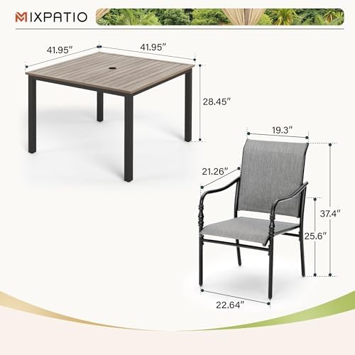MIXPATIO 5pc Patio Dining Set, 42" Square Table, Textilene Chairs, Grey - Image 6