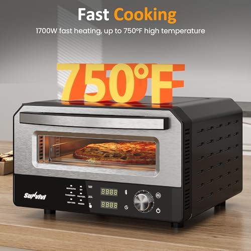 Pizza Oven Indoor Outdoor: Heats up to 750℉, Up to 12" Electric Countertop Pizza Maker with 6 Presets, Control Knob, Portable Pizza Cooker Warmer for Home, Camping, Pizza Stone, Pizza Peel - Image 2