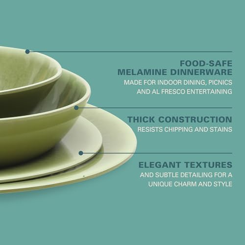 Gibson Home Casper Court 16-Piece Melamine Dinnerware Set – Green Reactive Glaze Look Plates and Bowls, Service for 4 – Top Rack Dishwasher Safe Everyday Dining Set - Image 3
