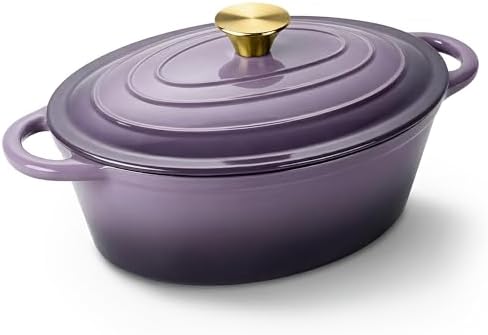 Oval Dutch Oven for Bread Baking, 4.5 Quart Non Stick Enameled Cast Iron Dutch Oven Pot with Lid, Oven Safe Oval Casserole with Lid up to 500°F for Baking, Braising, Stews, Roasting, Purple by Kerilyn