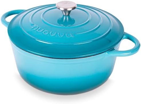 Nuovva Enamelled Cast Iron Dutch Oven Pot with Lid 6.4 Quart Non Stick Casserole Pot-Heavy Duty & Oven Safe up to 500° F for Bread Baking, Braising, Stews, Roasting - 28cm Light Blue by Nuovva