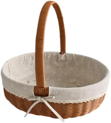 Imitation Rattan Picnic Basket Picnic Hamper Woven Storage Basket Fruit Basket for Bread Fishing Garden BBQ Outdoor Camping- Style C - Image 6