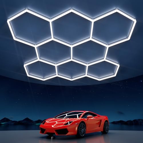 Hexagon Garage Lights: 245W 35 Pack 8 Grids LED Garage Lights - Easy Install 6500K Super Bright Honeycomb Light for Warehouse, Car Detailing Shop, Exhibition Hall, Gym by WelcometovisitLitezone