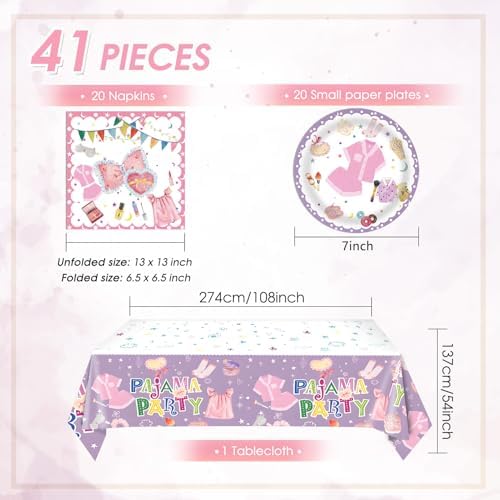 41Pcs Pajama Party Decorations Tableware Set Sleepover Party Supplies For Girls Include Pajama Plates Napkins Tablecloth丨Girls Slumber Party Spa Party Bachelorette Party Birthday Party Decor,Serve 20 - Image 2