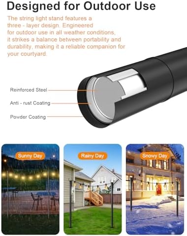 2 Pack String Light Poles for Outside, Adjustable Metal Patio Light Poles - Image 5