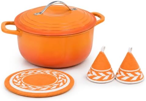 Winado 5 Qt Enameled Cast Iron Dutch Oven Pot with Lid, Orange Ombre by Winado