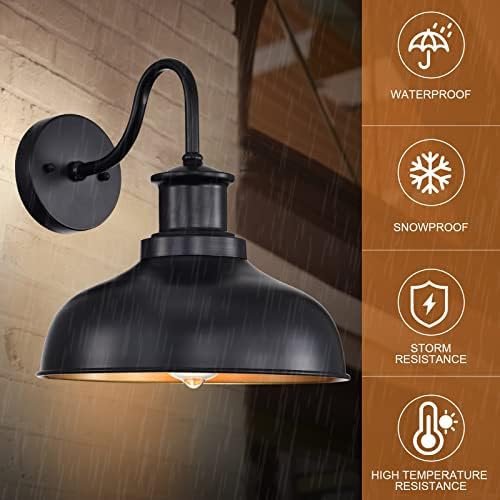 Outdoor Barn Lights, Farmhouse Outdoor Wall Sconces, Rustic Exterior Wall Mount Lights, Vintage Outside Lighting Fixtures, Industrial Black Gold Lanterns for Barn Shed Porch Garage Patio, 2 Pack - Image 4