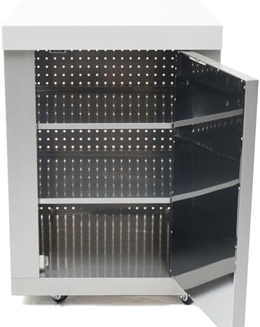 Mont Alpi Outdoor Kitchen Island Extra Storage Cabinet Module - Stainless Steel | Magnetic Door | White Granite Countertop | 2 Shelves | 25 in - Image 4