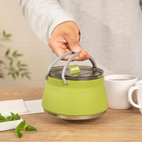 Restaurantware Collapsible 1 L Green Silicone Kettle with Lid, 1 Count - Image 6