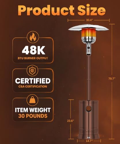 FOOWIN Patio Heater 48,000 BTU Outdoor Propane Heater with Wheels - Image 3