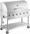 Commercial Stainless Steel Outdoor Liquid Propane Grill with Roll Dome Lid, 48" Cooking Surface, 6 Burners, 96,000 BTU, for Restaurant Patio, Resort, Catering, Outdoor Kitchen, Hotel by Krollen+Industrial