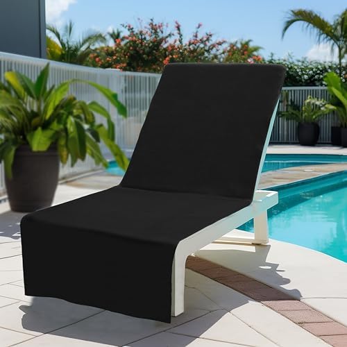 COTTON CRAFT Pool Lounge Chair Cover - 2 Pack - 100% Cotton - Black - Image 3