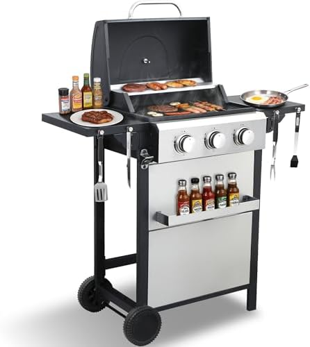 3-Burner Propane Gas Grill with Folding Side Tables, 30,000 BTU by Unknown