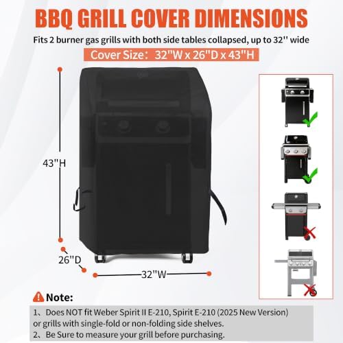 iCOVER 2 Burner Grill Cover - 600D Heavy Duty 32 Inch Grill Cover Waterproof, Compatible with Weber Char-Broil Brinkmann Nexgrill with Collapsed Side Tables, Fade & UV Resistant - Image 2