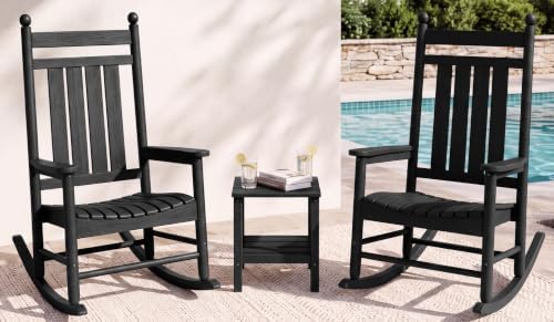 SERWALL Comfortable Outdoor Rocking Chairs Set of 3, Black by SERWALL