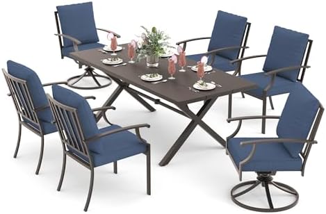 ALAULM 7-Piece Patio Dining Table and Chairs for 6 Outdoor Dining Set with 2 Swivel Chairs Patio Dining Sets with Rectangular Metal Table with Umbrella Hole for Patio, Backyard, Garden-Dark Blue - Image 7