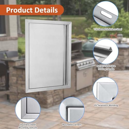 BI-DTOOL Outdoor Kitchen Single Doors 17" W X 24" H BBQ Access Door Thickened 304 Brushed Stainless Steel Doors for Indoor/Outdoor Kitchen Outdoor Cabinet Barbeque Grill or BBQ Island - Image 3