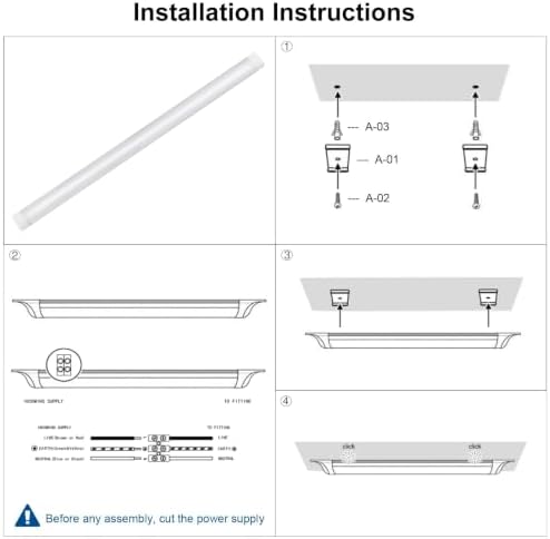 4 Packs 8FT LED Batten Light with 0.5m Cable, Ultra-Thin Ceiling Surface Mounted Light, 80W, 5000K, IP20, LED Ceiling Lamp for Garage, Shop, Hallway, Office, Market - Image 6