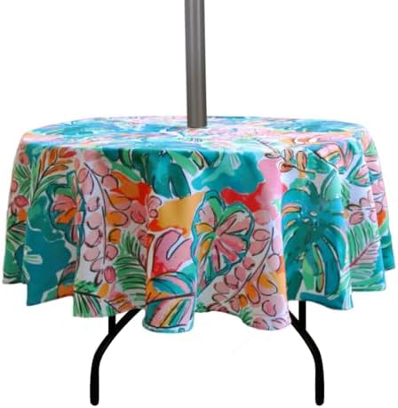 EHouseHome Outdoor and Indoor 60inch Round Tablecloth with Umbrella Hole and Zipper, Waterproof Zippered Patio Cloths, Spring/Summer Table Covers for Backyard Circular Table/BBQs/Picnic by EHouseHome