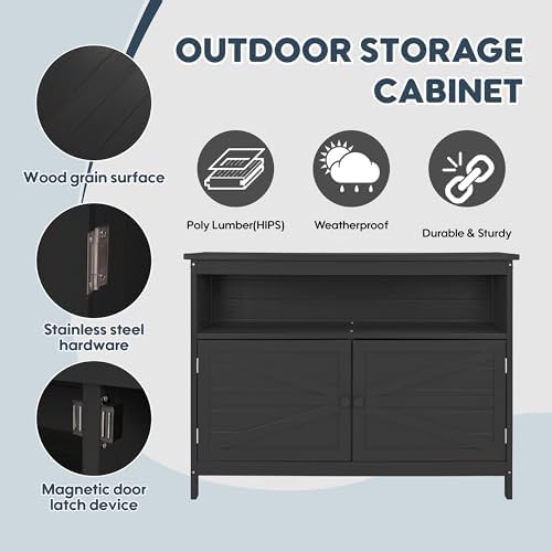 HIPS All-Weather Outdoor Storage Cabinet,Outdoor Sideboard with Magnetic Doors,3-Shelves Patio Storage Cabinet, Used for Garden,Buffet Cabinet,TV Stand, Bar Table,Balcony - Image 4