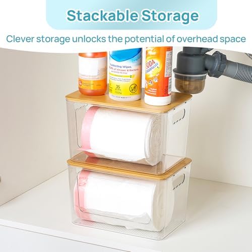 Vtopmart 2 Pack Trash Bag Holder with Bamboo Lid, Garbage Bag Dispenser - Image 5
