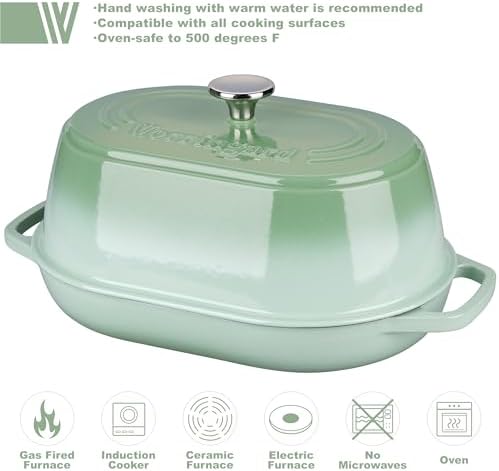 VORRINGARD Enameled Cast Iron Dutch Oven Pot with Dome Lid, Oval Bread Oven for Homemade Sourdough Bread Baking, Oven Safe up to 500°F, 6 Quart, Green - Image 3