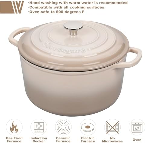 VORRINGARD Enameled Cast Iron Dutch Oven Pot with Lid, for Sourdough Bread Baking, Round Dutch Ovens, 4.5 Quart, Latte - Image 3