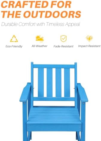 7 Pieces HDPE Outdoor Dining Set, Patio Dining Set with Umbrella Hole, All Weather Outdoor Dining Table Sets for 6, HDPE Patio Furniture Sets for Deck, Backyard, Lawn, and Poolside, Sky Blue - Image 5