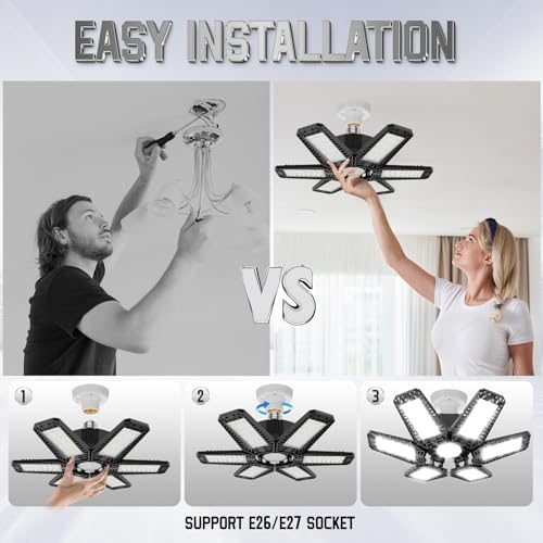Garage Lights 8 Pack 160W, 16000LM LED Garage Lights with 6+1 Deformable Panels 6500K Screw in LED Shop Lighting for Workshop, Basement Support E26/E27 - Image 2