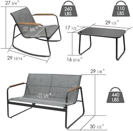 Kozyard 4-Piece Outdoor Patio Furniture Set with Textilene Chairs - Image 2