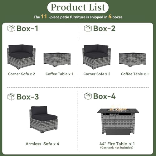 Aoxun 11 Piece Patio Furniture Set with 44" Fire Pit Table Wicker Rattan - Image 5