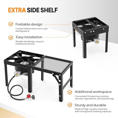 Bonnlo Single Burner Propane Stove with Foldable Side Shelf, 75000BTU Portable Propane Burner with Adjustment Regulator, Gas Stove for Outdoor Camping Patio Cooking Turkey Frying Seafood Boiling - Image 5