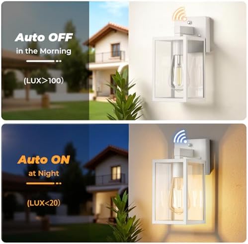 FOLKSMATE Plastic Dusk to Dawn Outdoor Wall Sconce White 4-Pack - Image 6